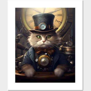 Stylish Steampunk Cat Posters and Art